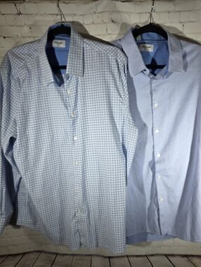 LOT OF 2 Duchamp London Men’s Dress Shirts XL Blue Checkered Tailored Fit